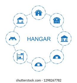 8 hangar icons. Trendy hangar icons white background. Included filled icons such as barn, cargo barn. hangar icon for web and mobile.