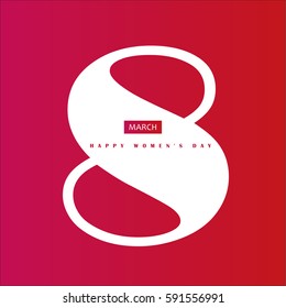 8. Happy Women's Day. 8 March. Eighth March Greeting card Spring Holiday. Futuristic, modern design. Number Eight isolated logo on red background Vector 8 March international womens day. 8 icon symbol