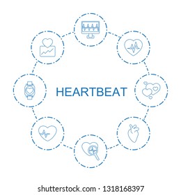 8 heartbeat icons. Trendy heartbeat icons white background. Included line icons such as heartbeat search, cardiogram, heart organ, watch. icon for web and mobile.
