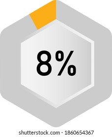 8% hexagon percentage diagram  ready-to-use for web design, user interface (UI) or infographic - indicator with yellow