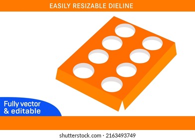 8 hole insert cupcake boxes Dieline template and 3D 8 hole insert box design