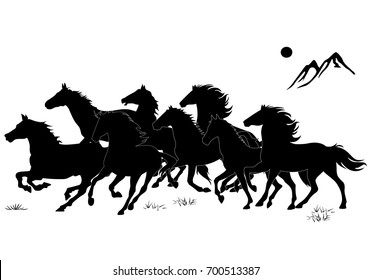 8 caballos ilustradores vectoriales en blanco y negro