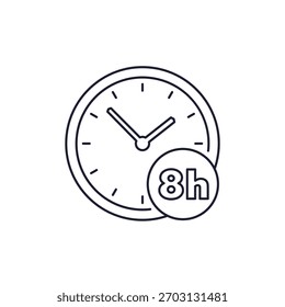 8 hour shift icon with a clock, line design