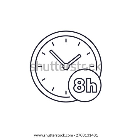 8 hour shift icon with a clock, line design