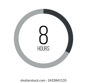 8 hours. Modern round clock, hour counter and technological time. Vector on white background