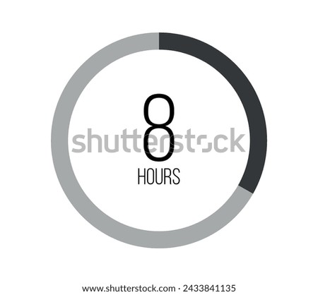 8 hours. Modern round clock, hour counter and technological time. Vector on white background