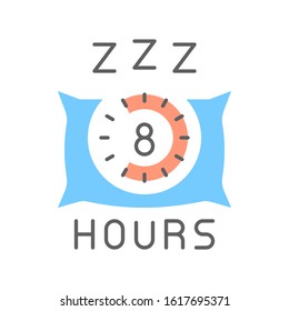 8 hours sleep color line icon. Sleeping time sign. Time management concept. Healthy lifestyle. Time to bed pictogram. Vector isolated element for web page, mobile app, button, logo. Editable stroke.