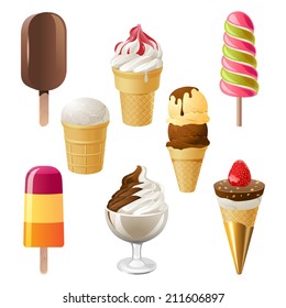 8 ice cream icons over white background