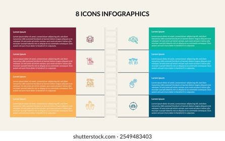 8 Ícones Infográfico com escada no centro