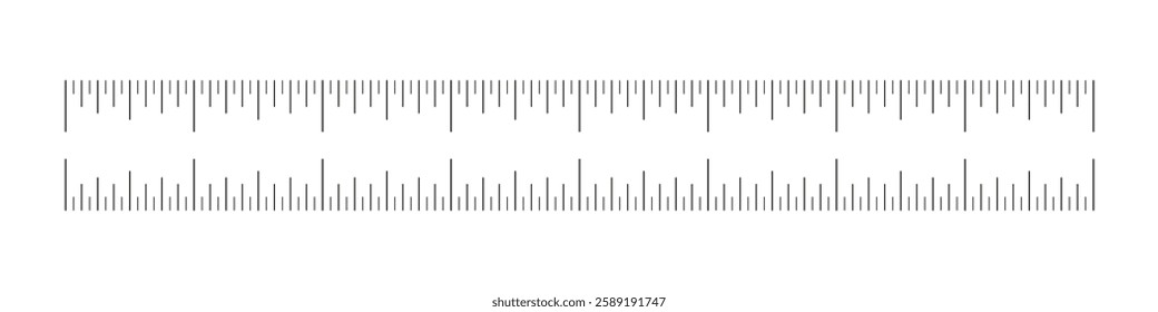 8 inches measuring tool mockup. Scale for ruler in inches. Length measurement math, distance, height. Inches measuring scale template. Sewing tool outline icon.