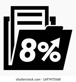8% increase in stock prices. Increase in the value of securities. The rise of corporate bonds. Increase in income. Vector icon.
