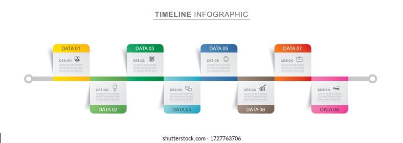 8 infographics rectangle paper index with data template. Vector illustration abstract background. Can be used for workflow layout, business step, banner, web design.