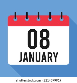 8 January calendar.  Blue background. Vector Calendar.
