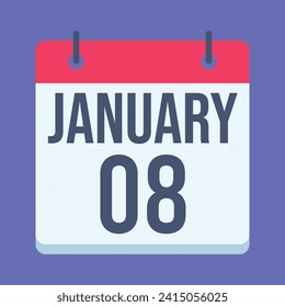 8  January calendar. Blue background. Vector Calendar.
