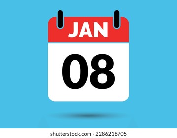 8 January Calendar Date Flat Icon Day 8 Vector Illustration