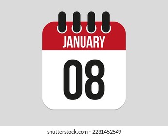8 january calendar icon. Calendar template for the days of january. Red banner for dates and business