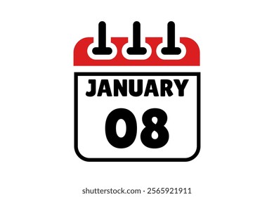 8 January calendar icon text page monthly web design on red, black and white background vector, icon, or illustration with the month of January 8