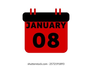 8 January calendar icon text page monthly web design on red, black and white background vector, icon, or illustration with the month of January 8