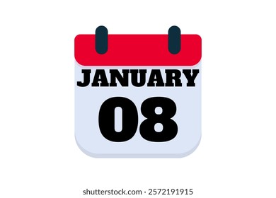 8 January calendar icon text page monthly web design on red, black and white background vector, icon, or illustration with the month of January 8