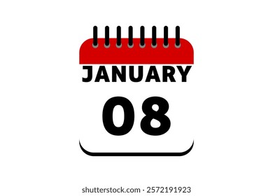 8 January calendar icon text page monthly web design on red, black and white background vector, icon, or illustration with the month of January 8