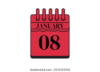 8 January calendar icon text page monthly web design on red, black and white background vector, icon, or illustration with the month of January 8