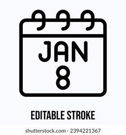 8 January Calendar, Vector Calendar Icon.