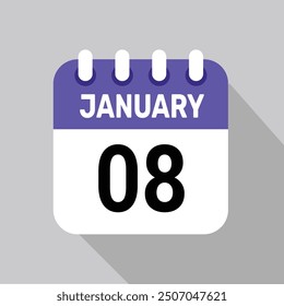 8 january calender icon text page monthly web design.
