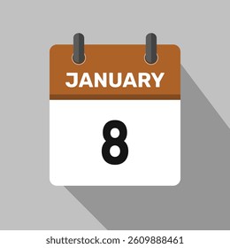 8 january calender icon text page monthly web design.
