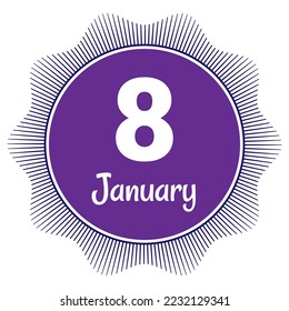 8 January, Date template. Useful design for calendar or event promotion. Vector illustration EPS 10 File. Isolated on white background. 