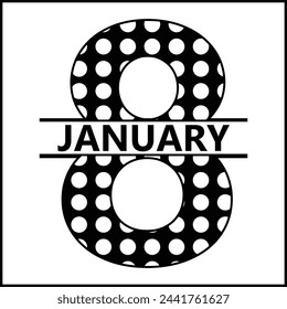 8 January Floral Split Silhouette Counting Vector Design | Print Design | Cut file | Shirt Design | Birthday Gift