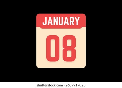 8 January icon text page monthly web design on coral, white, tangerine and black background vector, icon, or illustration with the month of January 8