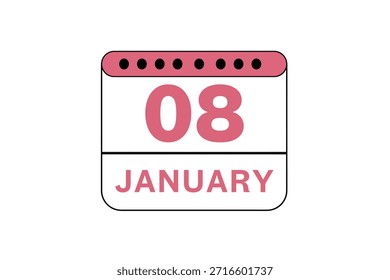 8 de janeiro mês vetor dia único, ilustração, calendário com pêssego, preto e branco ícone de calendário de fundo de cor de 8 de janeiro