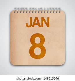 8 January on Old Notebook Vector