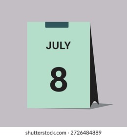 Icono de fecha de calendario de 8 de julio Ilustración vectorial mínima de calendario de escritorio