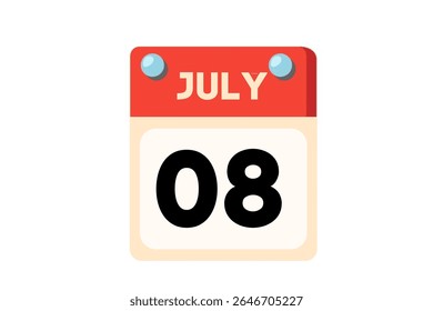 8 july calendar icon text page monthly web design on Coral, Peach, Black, Blue and White background vector, icon, or illustration with the month of july 8