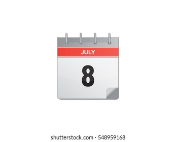 8 July calendar vector illustration on white background