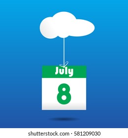 8 july calender icon with cloud paper
