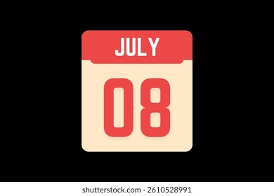 8 July icon text page monthly web design on coral, white, tangerine and black background vector, icon, or illustration with the month of July 8