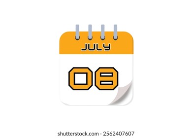 8 July month single day vector, illustration, calendar with yellow, black and white color background calendar July 8