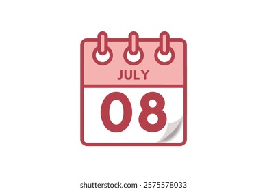 8 July month single day vector, illustration, calendar with maroon, rose and white color background calendar July 8
