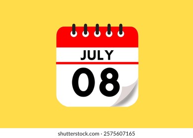 8 July month single day vector, illustration, calendar with red, black, white and yellow color background calendar July 8