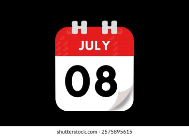 8 July month single day vector, illustration, calendar with red, gray, white and black color background calendar July 8