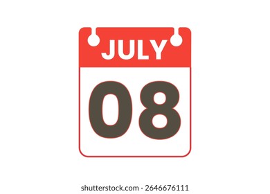 8 julho mês único dia vetor, ilustração, calendário com vermelho, preto e branco cor fundo calendário ícone de julho 8