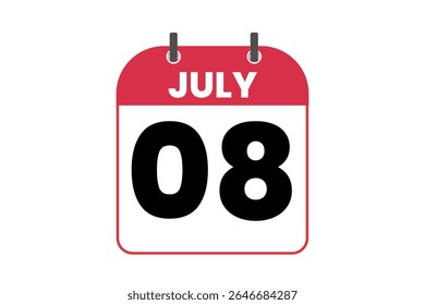 8 july month single day vector, illustration, calendar with red, black and white color background calendar icon of july 8