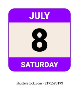 8 July, Saturday. Date template. Useful design for calendar or event promotion. Vector illustration EPS 10 File.