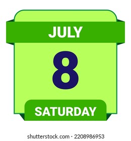 8 July, Saturday. Date template. Useful design for calendar or event promotion. Vector illustration EPS 10 File. Isolated on white background.