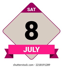 8 July, Saturday. Date template. Useful design for calendar or event promotion. Vector illustration EPS 10 File. Isolated on white background.