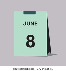 Icono de fecha de calendario de 8 de junio Ilustración vectorial mínima de calendario de escritorio