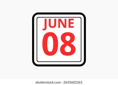 8 June calendar icon text page monthly web design on red, black and white background vector, icon, or illustration with the month of June 8