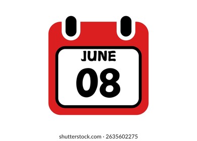 8 June calendar icon text page monthly web design on red, black and white background vector, icon, or illustration with the month of June 8
